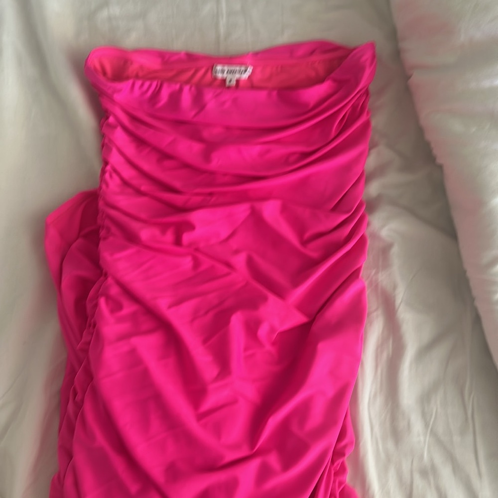 Good American RUCHED MAXI TUBE DRESS Shocking Pink Size Medium - Picture 6 of 6